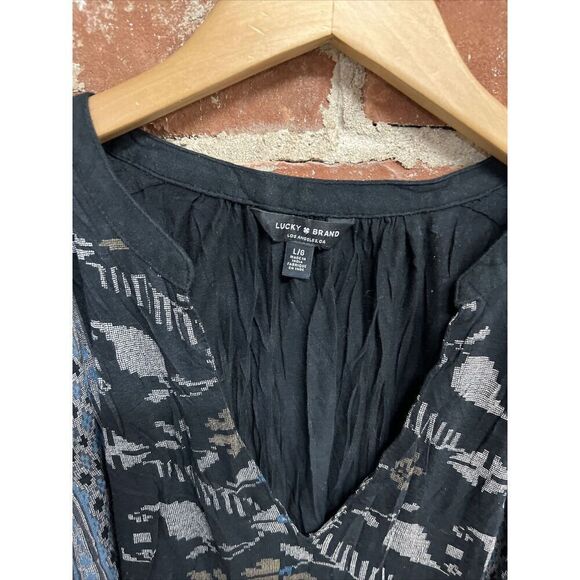 Lucky Brand Floral Print V Neck Long Sleeve Blouse Size Large - Picture 2 of 3